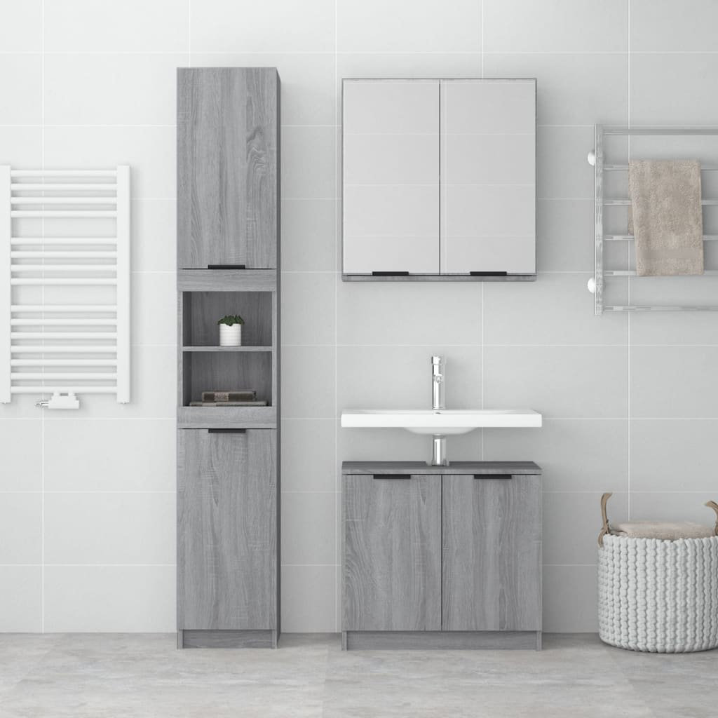 Vidaxl (Grey Sonoma) Bathroom Cabinet Set 3 Piece Engineered Wood Vanity Unit Multi Colours - Image 3