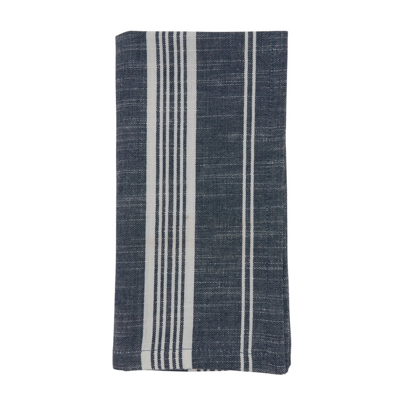 Amadi Cotton Striped Square Napkin, Navy Blue