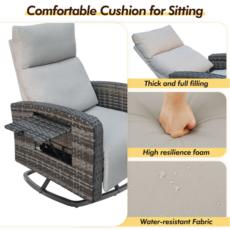Outdoor 360° Swivel Rattan Recliner Chair, Beige, Gray Brown