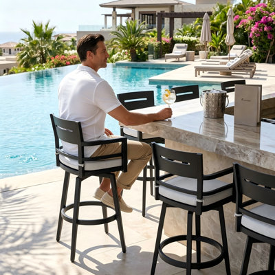 Aluminum Outdoor 360° Swivel Bar Stools Set of 2 with Cushions