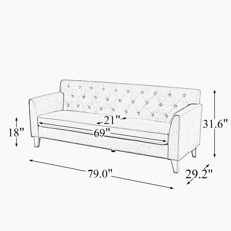 Canapé à accoudoirs roulés 83,1 po, Mélange de polyester bleu marine