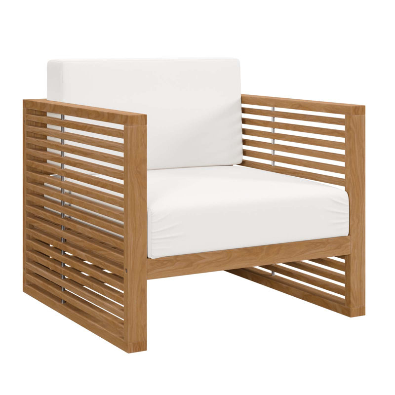 Teak Wood Outdoor Patio Armchair, White