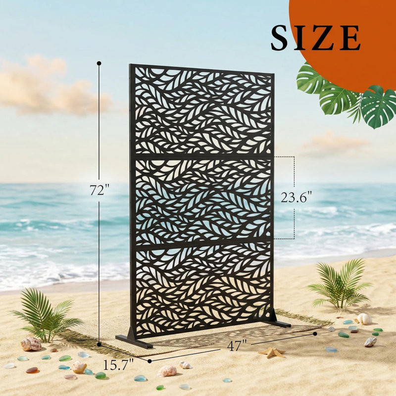 Decorative Garden Privacy Screen with Stand, 183x120cm Large Freestanding Metal Outdoor Divider with Installation Accessories, Trash Can Privacy Fence Screen Panels for Patio, Garden, Pool & Indoor.