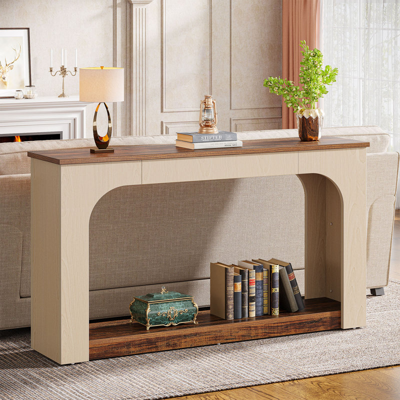 Console de canapé de 55 pouces avec lumières DEL pour le salon, le couloir et l'entrée, Beige / brun rustique