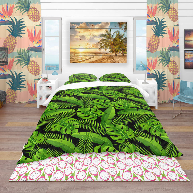 Ensemble de housse de couette tropical, Housse de couette double / grand + 2 taies