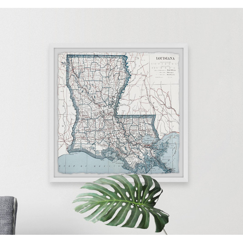 «White Louisiana Map», cadre photo, H 32 po x l 32 po x P 1,5 po