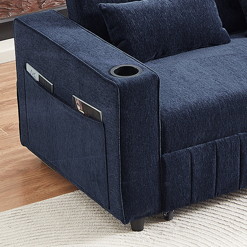 Chenille Convertible Sofa Bed, Blue
