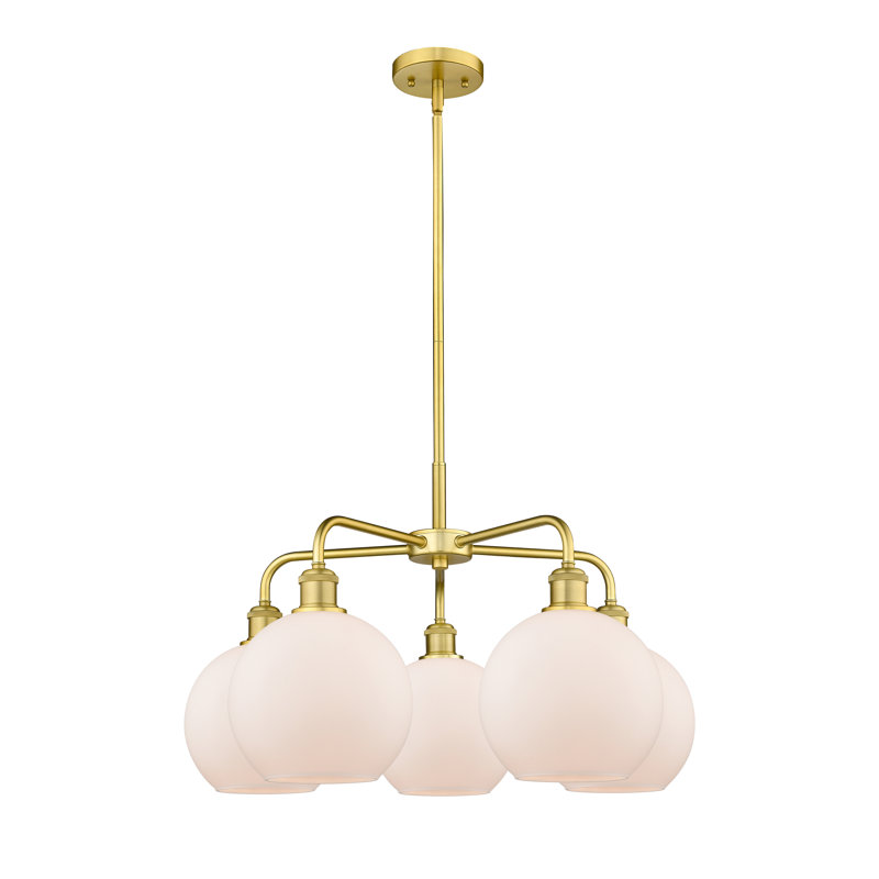 Lustre sphérique à 5 lumières Ellington, H 16 po x l 26 po x P 26 po, Or satiné, Blanc mat