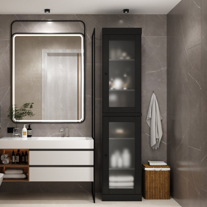 Palace Imports 100% Solid Wood Bathroom Storage Cabinet, Frosted Glass Doors, Adjustable Shelves, 16.5" Wide, 71.5" Tall