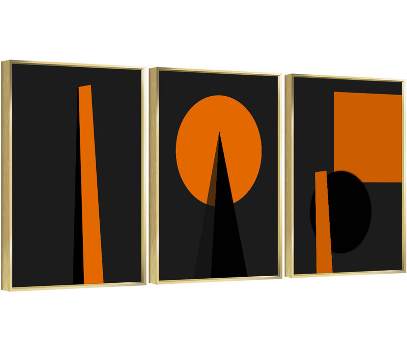 Abstrait aluminium encadré, ensemble de 3 reproductions d'art encadrées sur toile 3, H 24,3 po x l 48,3 po x P 1,65 po, Or