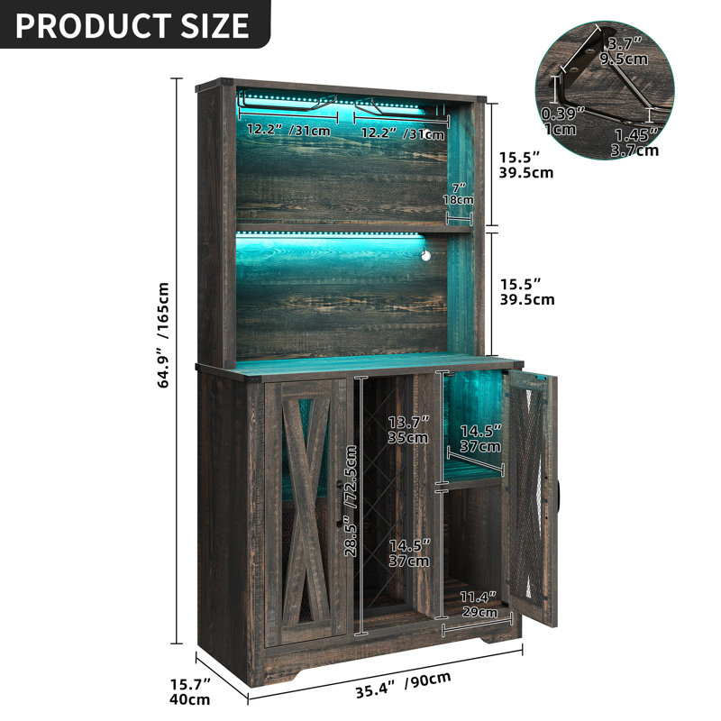 Burkell 64.9" Wine Bar with LED Light and Burkell Adjustable Shelves, Brun