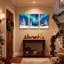 «Christmas Northern Lights Winter Forest Cabin Snowflake Sky Reflection», ensemble de 3 impressions murales sur toile-405366920