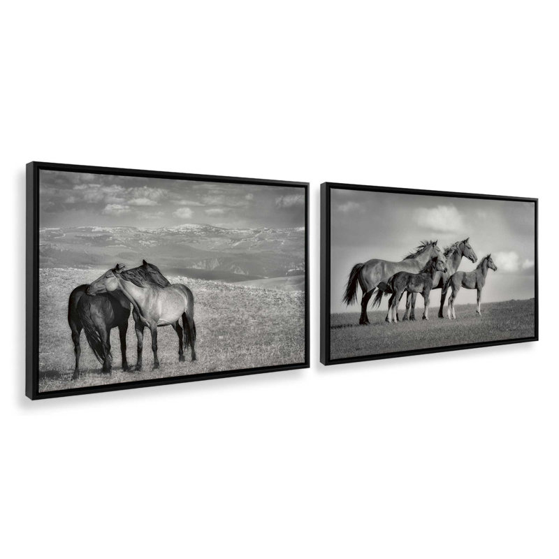 Ensemble de 2 impressions sur toile Free Spirits, Cadre flottant noir satiné, H 9 po x l 26 po x P 1,75 po