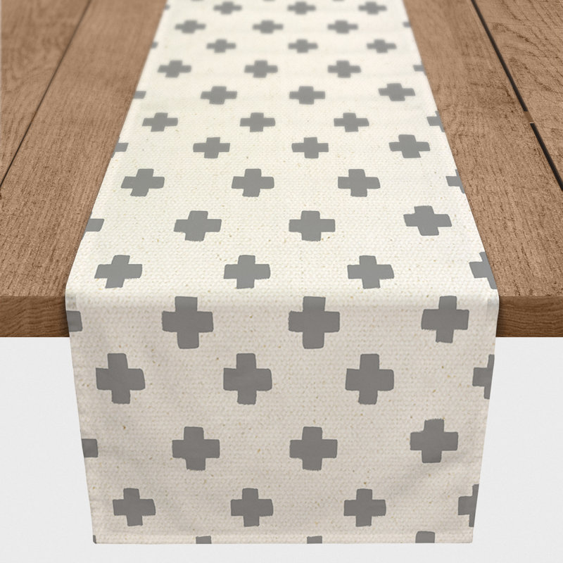 Ambriel Rectangle Geometric Polyester Table Runner, 90" x 16", Gray
