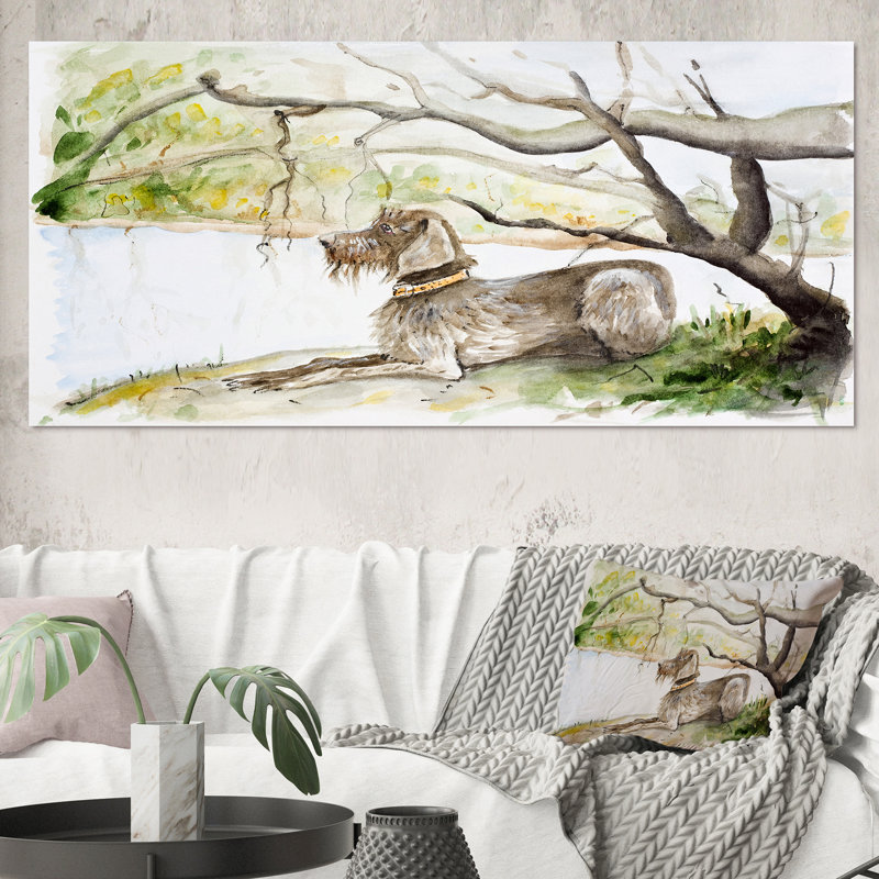 German Wirehaired Pointer - Peinture sur toile, H 28 po x l 60 po, Toile tendue