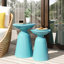 Paire de tables d'appoint en fer sarcelle, thermolaquées, 15 po x 15 po x 20,64 po et 12 po x 12 po x 17,25 po, avec piédestal moderne pour l'extérieur et la zone évasée, patio près de la piscine-1451775956