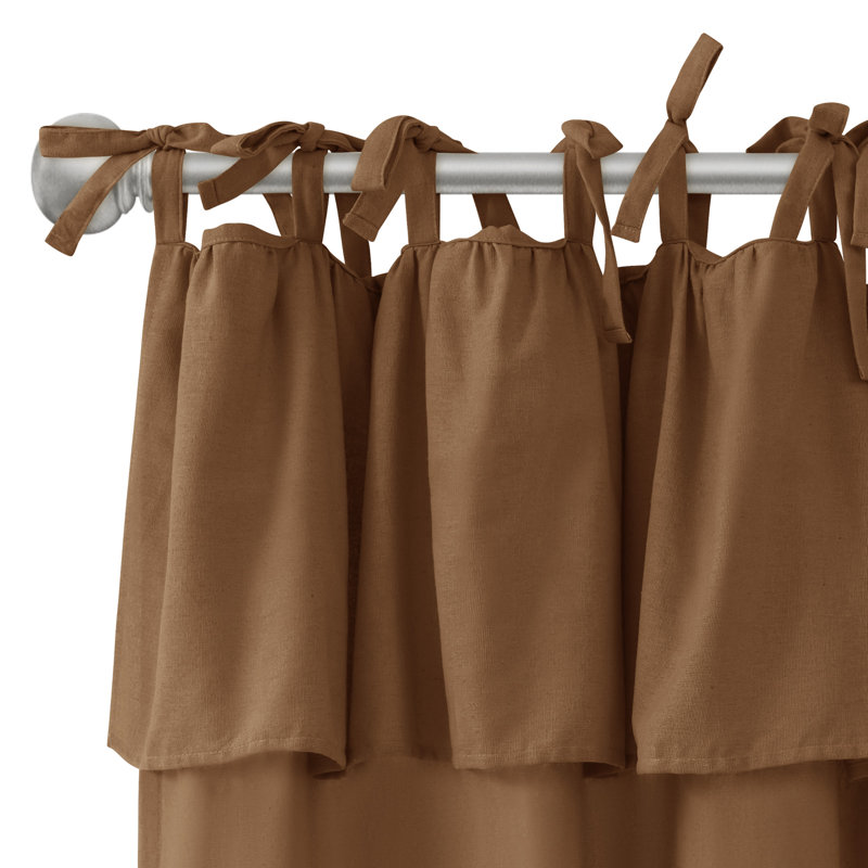 Recycled Cotton Blend Ruffle Tie-Top Curtain Pair, 52" W x 63" L, Coffee