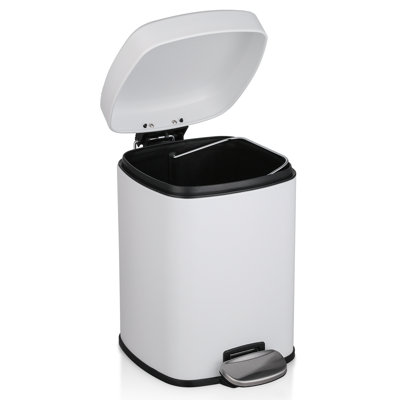 1.6 Gallon Trash Can with Soft Close Lid, Step-On Waste Bin with Removable Inner Bucket Metal Multi-Compartment Trash & Recycling Bin for Bathroom Office