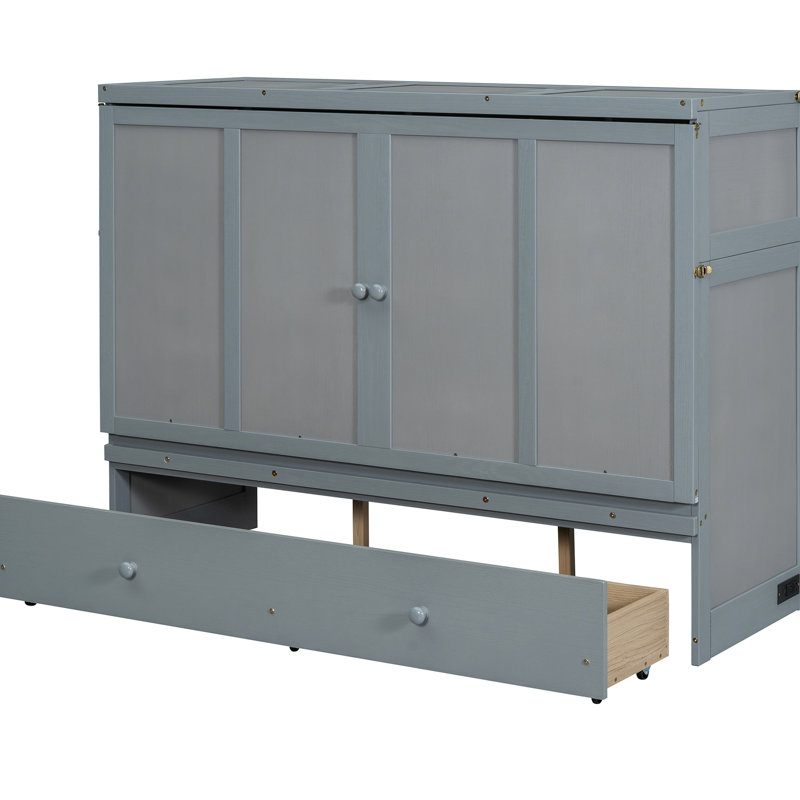 Grand lit gris avec rangement de tiroir suffisant pour un grand lit en option, Gris, Grand lit