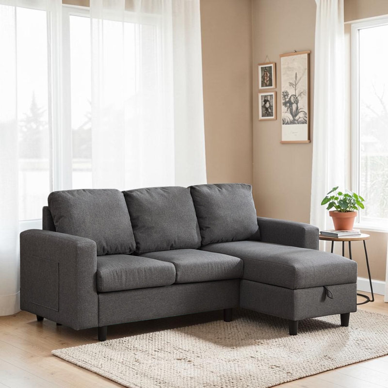 Celis 3 Seater Sofa & Chaise, Grey Linen