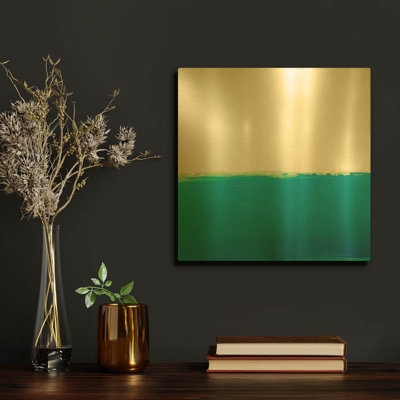 «Turquoise Sea» par Don Bishop, art mural en métal doré, 12 po x 12 po