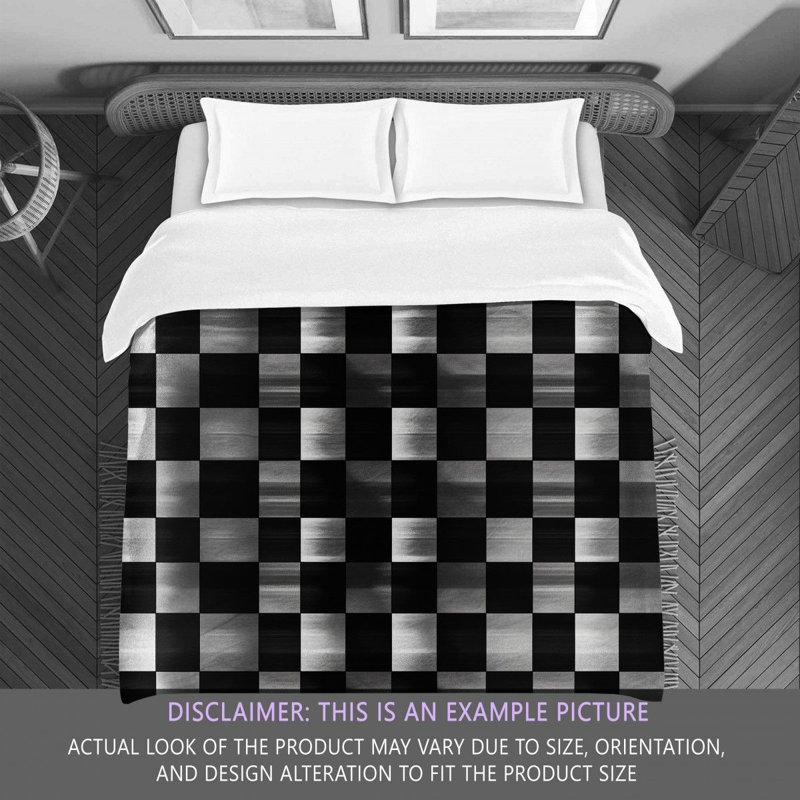 Polyester Comforter, Queen Comforter, Black/Silver Checkered