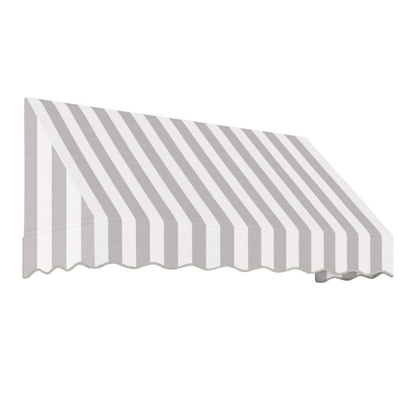 Awntech San Francisco Acrylic Fabric Fixed Awning, Gray/White Stripe, 24" H x 64.5" W x 48" D
