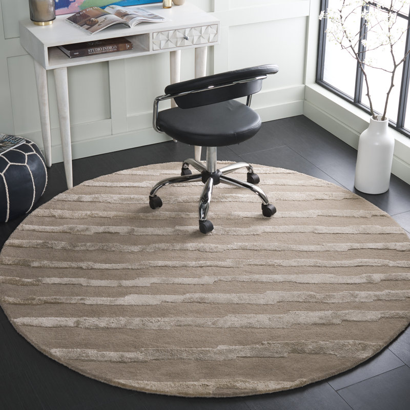 Tapis rayé gris en laine / coton / viscose Claudiane, Rond 6 pi