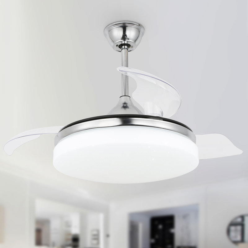 Zamorion 3-Blade LED Ceiling Fan with Remote Control and Light Kit Included. Six Speeds, Chrome