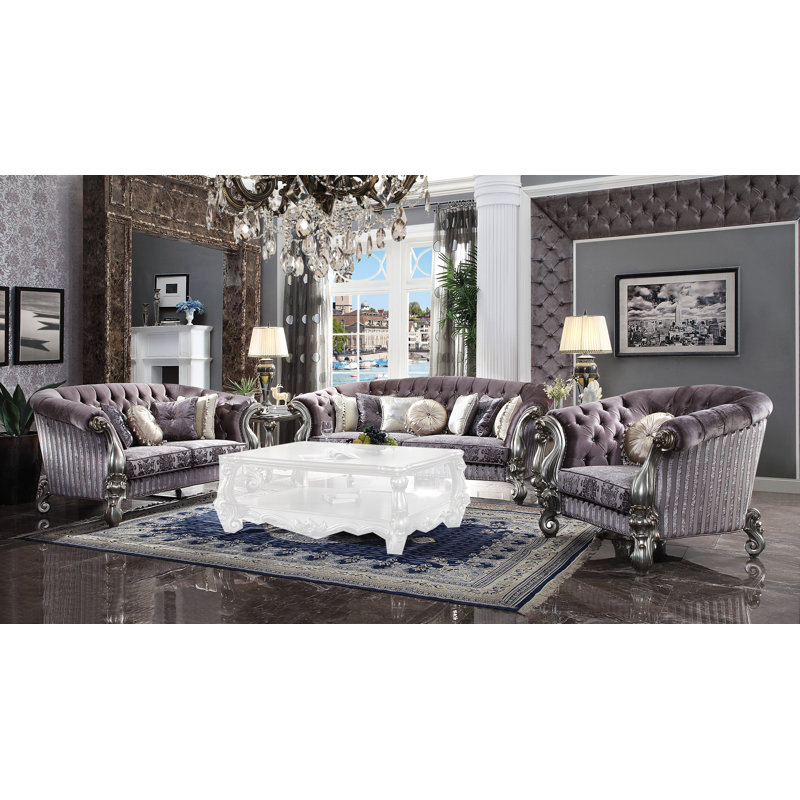 Versailles 99" Coffee Velvet Tufted Sofa with Nailhead Trim