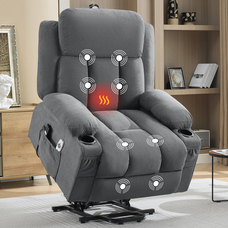 Power Lift Recliner Chair With Heat And Massage Electric Fabric Recliner Chair For Elderly With Side Pocket, Gray