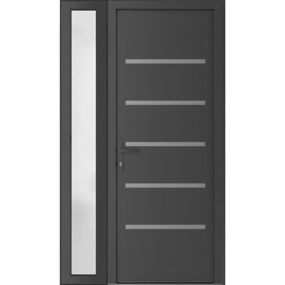 Front Exterior Prehung Metal-Plastic Door | Manux 8415 Antracite Grey | Side Sidelite Transom | Office Commercial and Residential Doors Entrance Patio Garage 44" x 80" (W30+14" x H80") Right hand Inswing