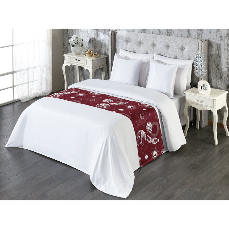 Ambesonne Space Bed Scarf Runner Outer Space Astronaut Moon Ruby Eggshell, Queen