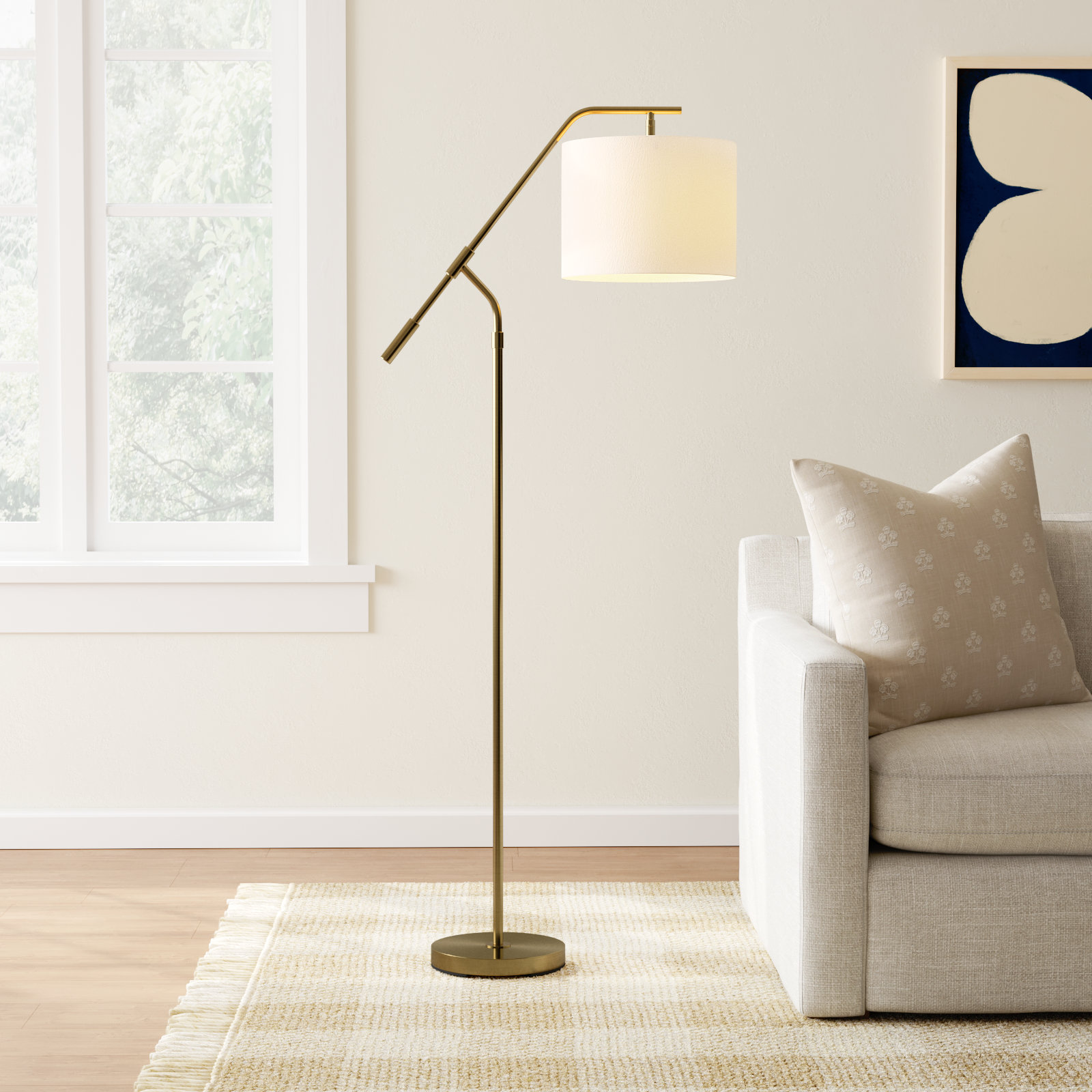 60'' Steel Floor Lamp, Antique Brass