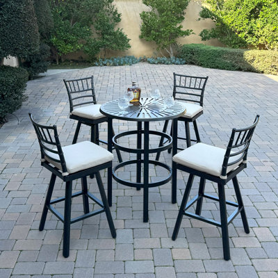 Aluminum 5-Piece Patio Bar Set with Cushion