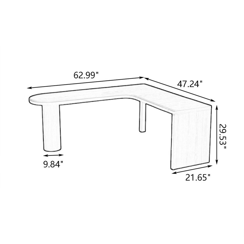 Bureau en bois massif en forme de L brun noisette, 29.53" H x 62.99" W x 47.24" D, Retour à droite