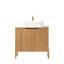 Meuble-lavabo autoportant de 76 cm avec lavabo en céramique blanche, comptoir en pierre frittée, rangement en contreplaqué, 2 portes à fermeture amortie, coloris assorti à la décoration. Style moderne, meuble de rangement et organisation.