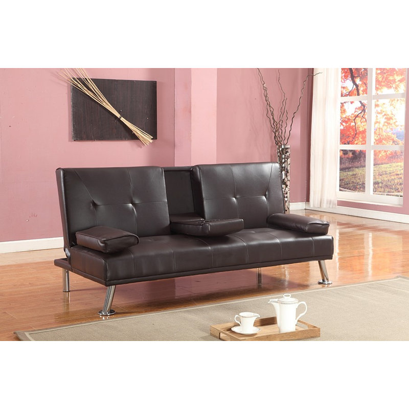 Comerford 3 Seater Faux Leather Sofa Bed, Brown, 51cm H x 165cm W x 75cm D