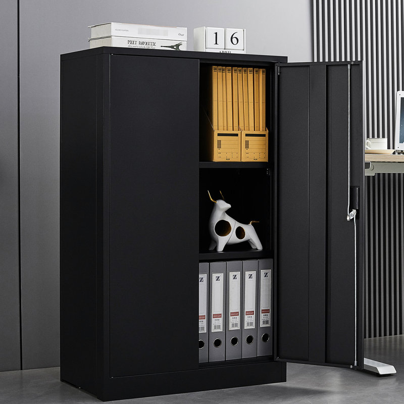 Armoire de rangement noire, séparateurs à hauteur réglable, poignées verrouillables, porte à ressort en métal exquis, Noir