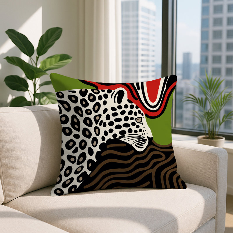 Oreiller carré réversible intérieur / extérieur Shiel Leopard, Carré 16 po, Rouge