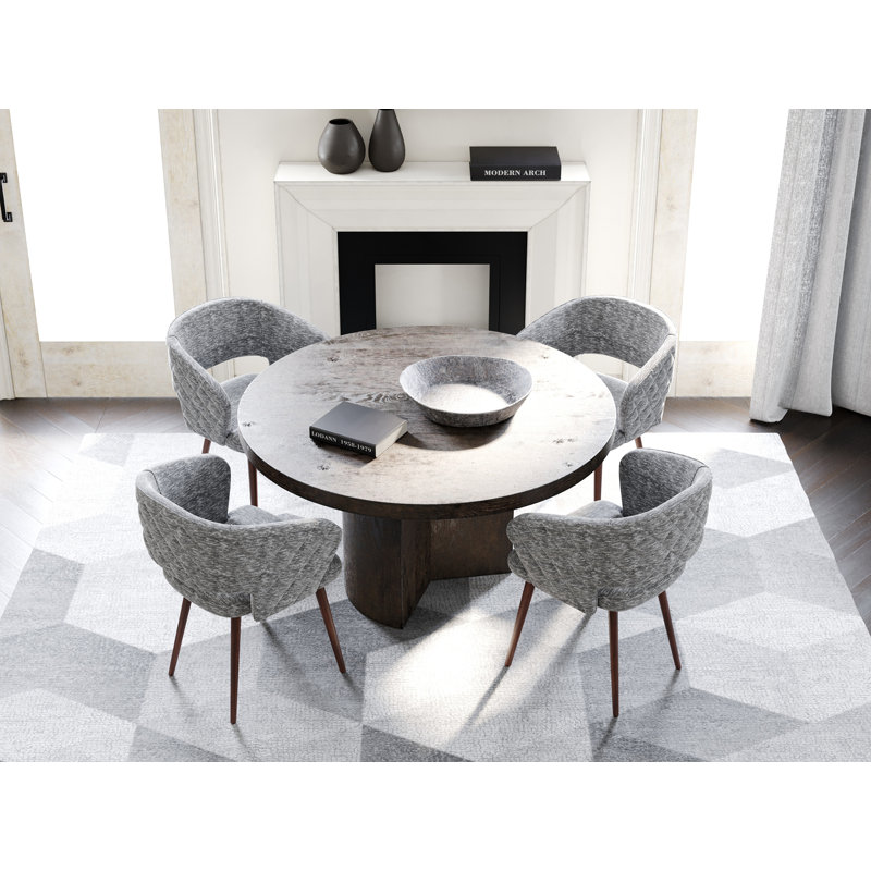 Ginnie 19.09'' H Tufted Fabric Upholstered Side Chair, Gray, Brown