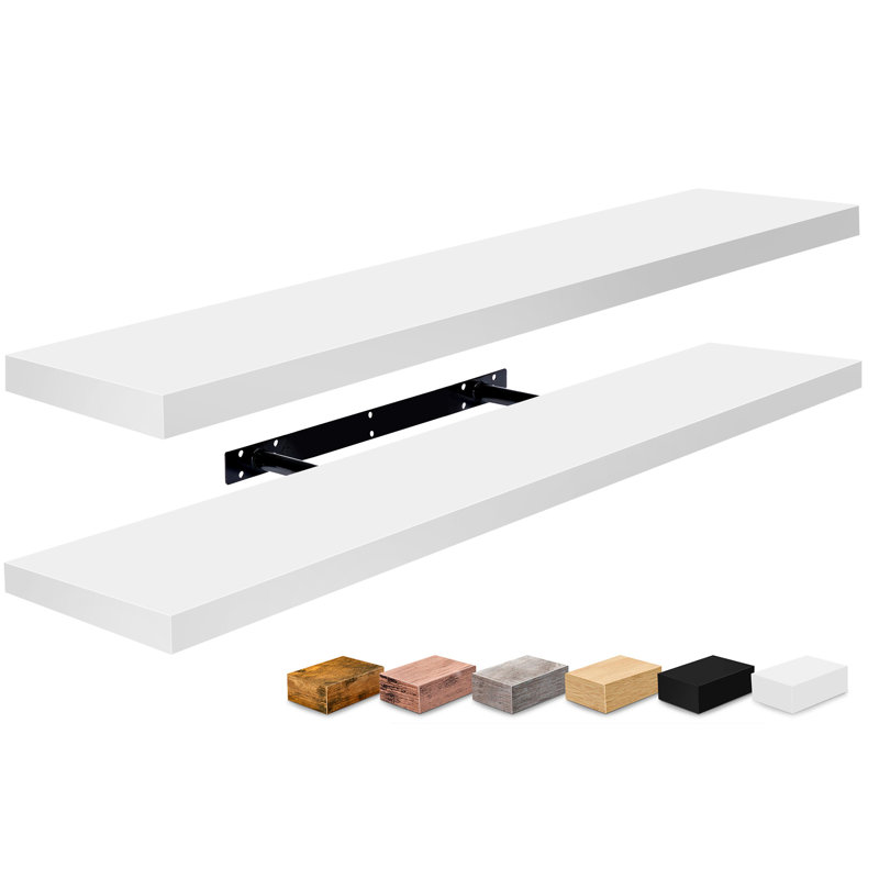  35" Long Floating Shelves with Invisible Mounting - Set of 2, White, White, 1.5” H x 35'' L x 9'' W