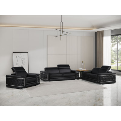 Charliee 3 Piece Genuine Leather Sofa Set