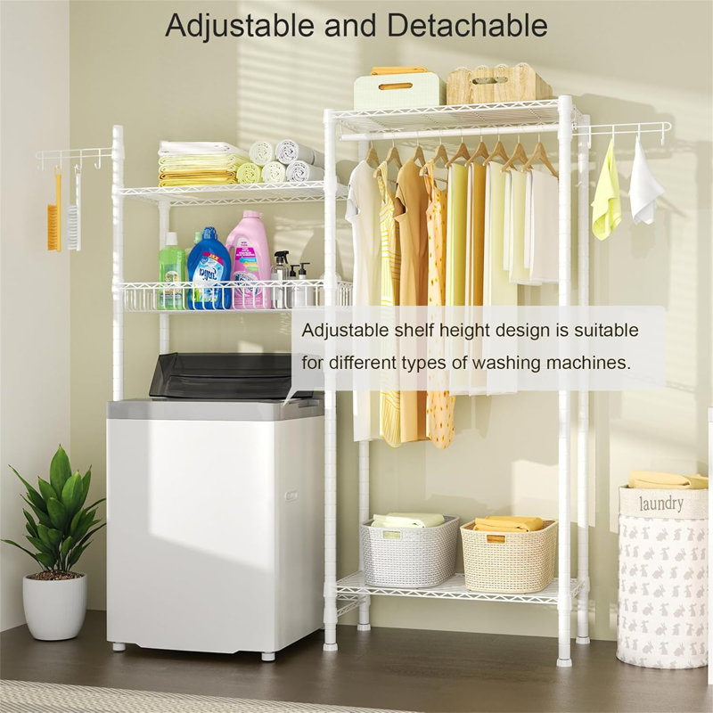 Over Washer Towel Storage Shelf - Adjustable With Hooks