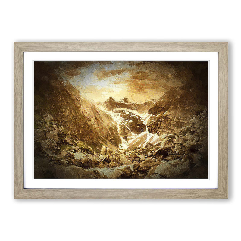 Golden Mountain Valley - Picture Frame Painting Print, Oak Framed, 36cm H x 48cm W x 2cm D