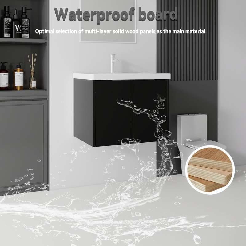 Meuble-lavabo flottant avec lavabo, Black, L 24 po