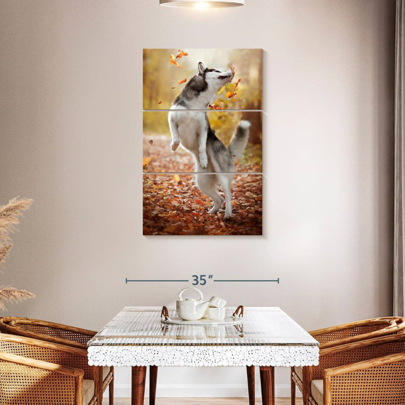 Brampt Autumn Husky Playing, 45" H x 28" W