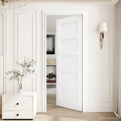 Porte intérieure à dalle pleine 32 po x 96 po à 5 panneaux, porte intérieure à finition blanche prête à peindre, sans quincaillerie, pour la chambre à coucher, le placard, le couloir, le salon, le garde-manger et la salle de bain Porte française et pliante