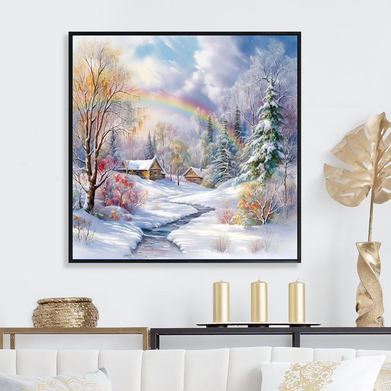 " Rainbow Winter Scenery ", 30" H x 30" W x 1" D, Black Floater Framed