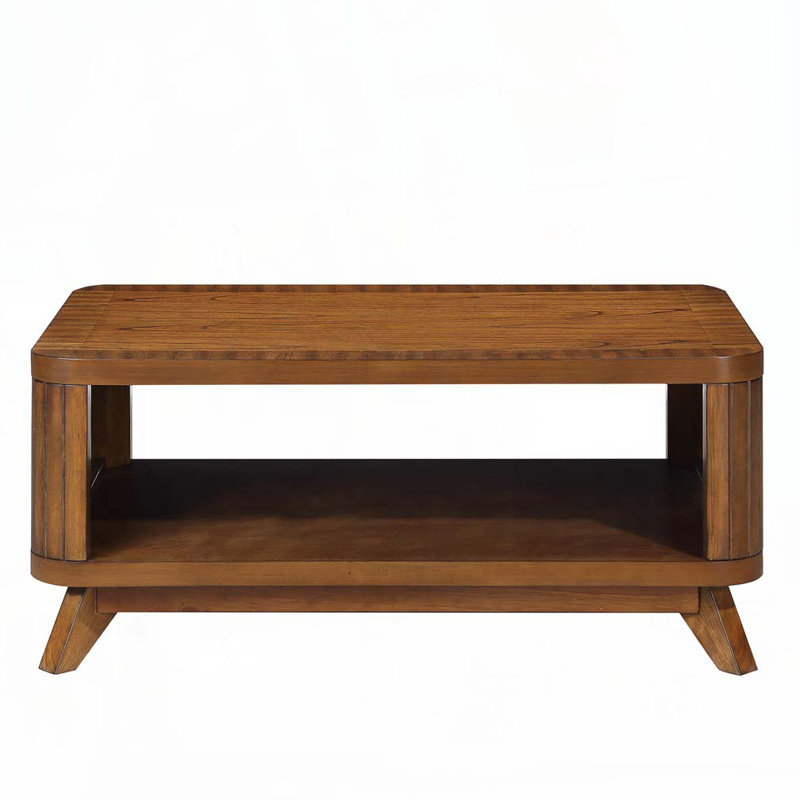 Table basse rectangulaire en bois avec tablette de rangement ouverte pour le salon, Noyer